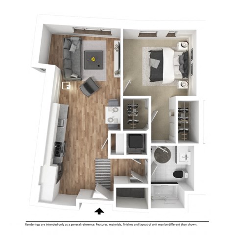 Floor plan for 1 bed, 1 bath, 879 sqft